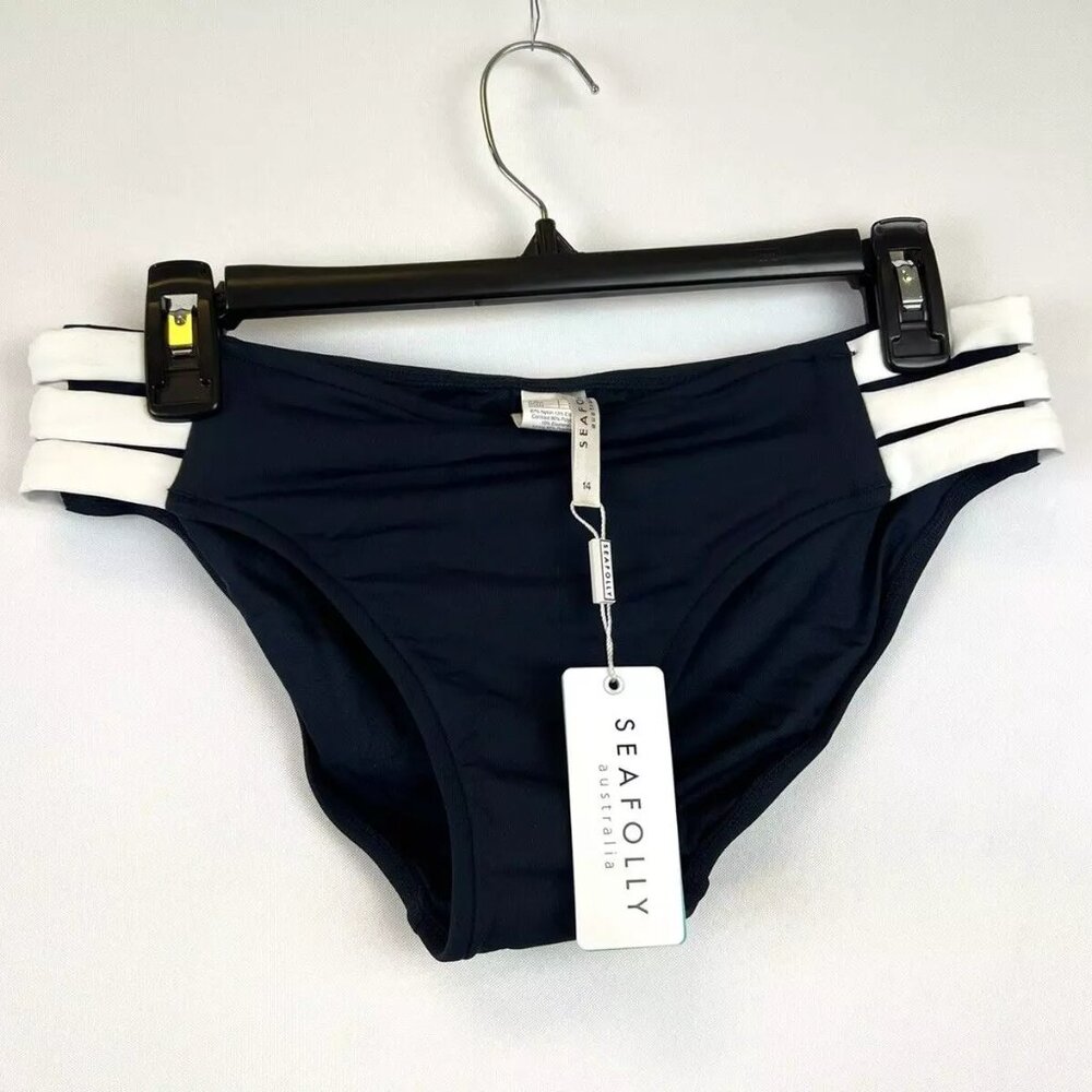 Seafolly Womens Blockparty Multi Strap Hipster Bottom Indigo Size 10